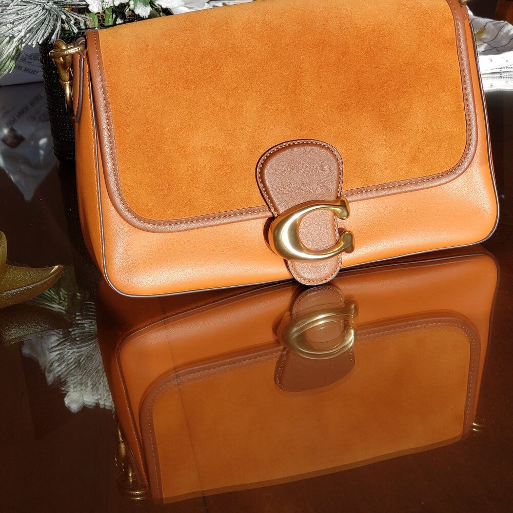 Coach Orange Suede & Leather Shoulder Bag with Gold Hardware